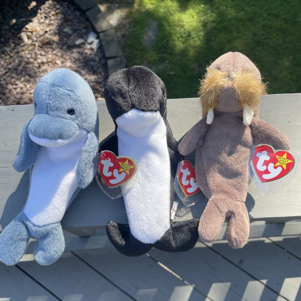 TY‎ Retired Original Beanie Babies- Ocean Mammals Set Of 3 Dolphin/orca/walruss